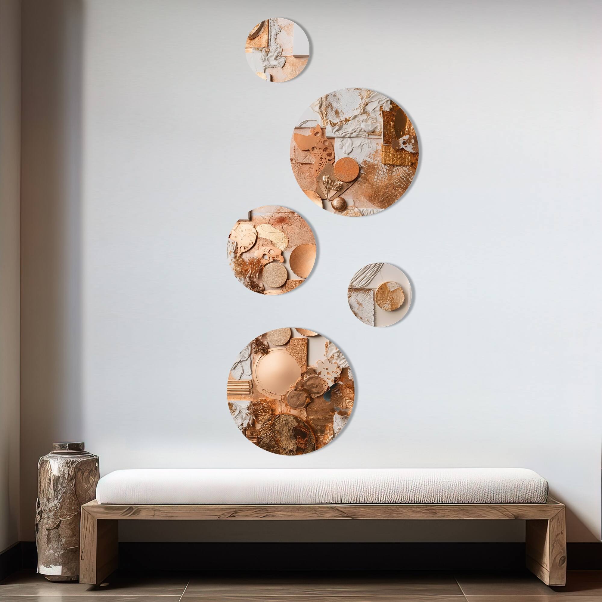 Designart "Gold And White Geometric Serenity I" Modern Geometric Metal